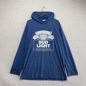 Y2K Bud Light Hooded Long Sleeve Shirt Men Sz L Blue Beer Merch Retro Graphic
